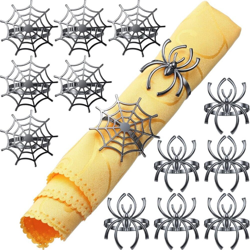 12 Pieces Spider Napkin Rings Halloween Napkin Ring Spider Web Napkins Rings Set